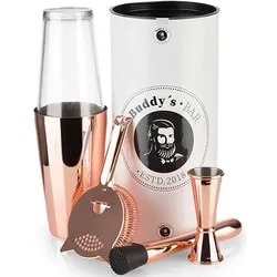 Cocktail-Set BUDDY'S "Buddy ́s Bar - Boston", rosa (kupfer), Edelstahl, Glas, Cocktail-Sets, 1 Barmaß, 1 Barsieb, 1 Boston Shaker, 1 Stößel