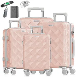 KESSER® Reisekoffer Set 4-teilig   Kofferset ABS Hartschalenkoffer mit Zahlenschloss, Kofferwaage & Reisebrieftasche 360° Rollen   Handgepäck & große Koffer für Business & Reise Trolley