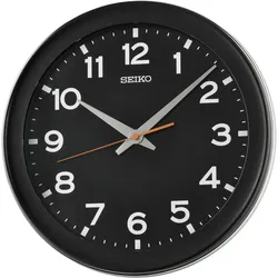 Wanduhr SEIKO, schwarz, Wanduhren, H: 4,3cm, Quarzuhr, durchlaufende Sekunde, Küche, Arbeitszimmer, Büro
