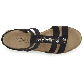 LASCANA Sandalette Sandalette, Sommerschuh mit Keilabsatz und Schmucksteinen VEGAN, schwarz