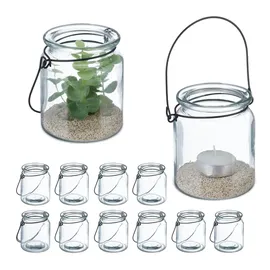 Relaxdays Windlicht Glas 12er Set Schwarz/Transparent