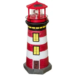 Gartendeko Leuchtturm mit Solar, handbemalte Gartenfigur rot/weiß 37 cm