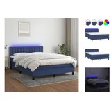 vidaXL Boxspringbett mit Matratze & LED Blau 140x200 cm Stoff