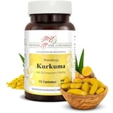 Kurkuma + Schwarzer Pfeffer Tabletten à 660 mg Wirkstoff (Curcuma, Curcumin+Piperin), 75 Tabletten, Premium Qualität, Tabletten statt Kapseln, Hergestellt in Österreich, Vegan