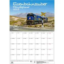 Seelenzauber Wandkalender Eisenbahnzauber Wand- Planer Kalender für 2025 DIN A2 Eisenbahn Zug weiß