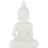 Relaxdays Buddha Figur 17 cm hoch, Garten-Dekofigur, wetterfest & frostsicher, Dekoskulptur Wohnzimmer, weiß