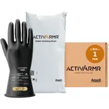 Ansell ActivArmr Elektriker-Schutzhandschuhe, Elektroschutz Klass 00 (500V), Elektrisch Isolierende Gummihandschuhe, Professionelle Arbeitshandschuhe 28cm, Schwarz, Größe XL (1 Paar)