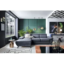 Ecksofa TRENDMANUFAKTUR "Rima, multifunktionales Sofa, L-Form", blau (nachtblau), B:262cm H:80cm T:182cm, 100% Polyester, Sofas, mit Bettfunktion, Bettkasten, Kopf- und Sitztiefenverstellung