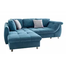 luma-home Ecksofa Schlafcouch Polsterecke L-Garnitur Bettkasten mit Ottomane links, in Blau, / 17102 - Blau