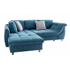 luma-home Ecksofa Schlafcouch Polsterecke L-Garnitur Bettkasten mit Ottomane links, in Blau, / 17102 - Blau