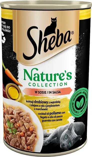 SHEBA Dose 400 g Nature's Collection - Nass-Alleinfuttermittel für ausgewachsene Katzen, Geflügelcocktail mit Leber und Fischöl mit Karottenbeilage, in Sauce (Rabatt für Stammkunden 3%)