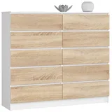 akord furniture factory AKORD K140 Weiß 138 cm 10 Schubladen Front Sonoma-Eiche B138 x H121 x T40 cm - Weiß, Hellbraun