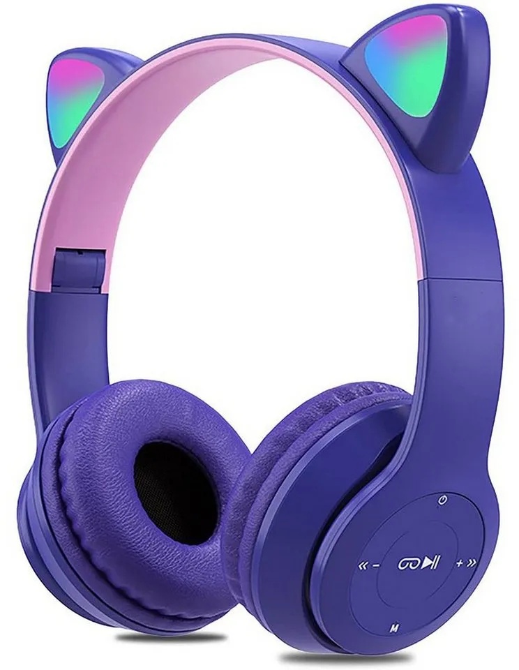 Gontence Kabellose Bluetooth-Mädchen-Kopfhörer, faltbare Katzenohr-Kopfhörer Bluetooth-Kopfhörer (9 Stunde Gesprächs-/Musikzeit,für iPhone/iPad/Smartphone/Laptop/PC/TV) lila