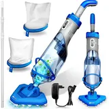 tillvex Poolsauger Blau/Grau mit Akku & Teleskopstange + Ersatzfilter bis zu 15 m3 | Pool Bodensauger elektrisch | Poolreiniger mit Filter & 60 mi...