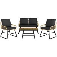 Yaheetech Polyrattan Gartenmöbel Set 4-teilig, Balkonmöbel Lounge-Set inkl.2-Sitzer 2 Sessel Tisch, Wetterfest Terrassenmöbel Sitzgruppe mit Kissen für Balkon Garten, Hellbraun & Schwarz