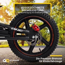 Actionbikes Motors Elektro-Laufrad, 16 Zoll, Kinder-Balance-Bike m. 250 Watt, Scheibenbremsen, 3 Geschwindigkeitsstufen (Rot)