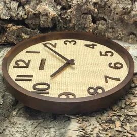 Holzwerk Wanduhr 30 cm BOHO Rattan braun