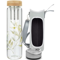Reeho Teeflasche aus Glas mit Edelstahl Sieb, Glas Wasserflasche mit Neoprenhülle Teekanne mit Filter to go, Borosilikatglas Wasserflasche BPA-Frei 1000ml / 1 Liter