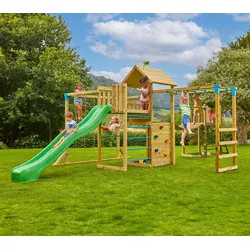 TP Toys Holz Spielturm Wolkenkratzer | Spielturm mit Rutsche, Schaukel und Klettergerüst | Natur | 760x440x270 cm