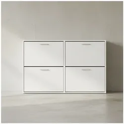 KADIMA DESIGN Schuhschrank NIDDA Holz: Zeitloses Design, große Ablagefläche, 4 Klapptüren, 8 Schuhablagen, einfacher Aufbau.