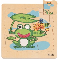 Woodyland Lernspielzeug 90078 – 3 D Puzzle Frosch – Rahmenpuzzel mit 4 Ebenen. Legespiel