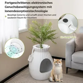 Costway Katzentoilette Blumentopf-Stil 63 L Weiß