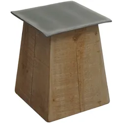 Hocker HWC-L76, Sitzhocker Holzhocker, Industrial Massiv-Holz MVG-zertifiziert, natur mit Metall-Optik