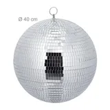 Relaxdays Discokugel, Silber, Textil, Glas, 40x44x40 cm, Dekoration