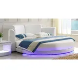 JVmoebel Rundbett Designer Bett Betten Polsterbett Rundbett Ehebett Doppelbett LED (1-tlg., 1x Bett), Made in Europa weiß
