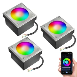 ledscom.de 3x LED Pflasterstein NEOLUM für außen, IP67, eckig, 10 x10cm, inkl. GX53 RGB Leuchtmittel, 670lm, Smart Home