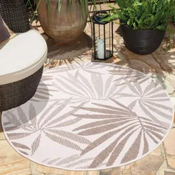 Outdoorteppich CARPET CITY "DUO RUG 5771", beige (creme), H:5mm Ø:160cm, Obermaterial: 100% Polypropylen, Teppiche, Wendeteppich Wetterfest In- & Outdoor, Balkon, Terrasse, Wohnzimmer