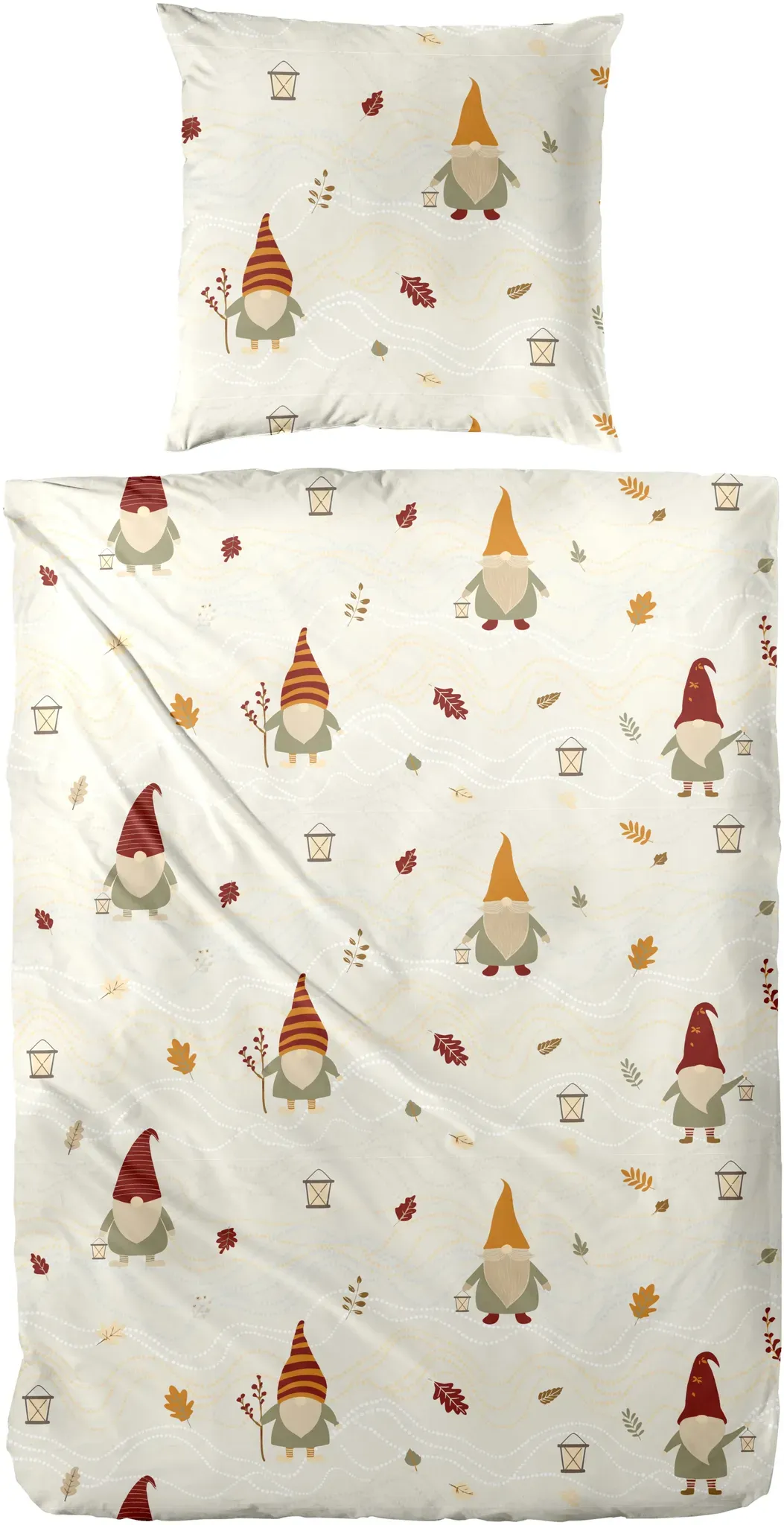 Bettwäsche PRIMERA "Feinbiber-Bettwäsche Wichtel", braun, B/L: 155cm x 220cm, 1 Stk., 1 Stk., Feinbiber, B/L: 80cm x 80cm, 2 Stk., Feinbiber, Obermaterial: 100% Baumwolle, Bettwäsche, Bettwäsche, mit Wichtel-Muster