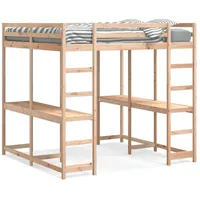 vidaXL Hochbett mit Schreibtisch 180 x 200 cm Kiefer massiv beige