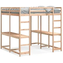 vidaXL Hochbett mit Schreibtisch 180 x 200 cm Kiefer massiv beige