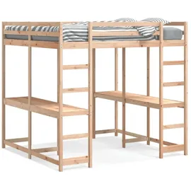 vidaXL Hochbett mit Schreibtisch 180 x 200 cm Kiefer massiv beige