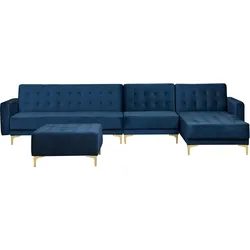 Modulsofa Samtstoff Schlaffunktion marineblau linksseitig Ottomane ABERDEEN