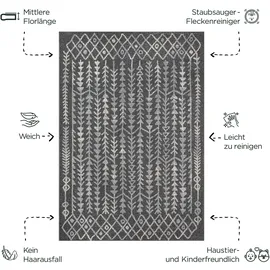 Sanat Boho Teppich – Moderner Teppich im Boho Stil, Geeignet für Wohnzimmer, Schlafzimmer, Flur, Esszimmer und Kinderzimmer – Vintage Grau, Größe: 160 x 230 cm