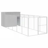 vidaXL Hundehütte mit Auslauf 214 x 661 x 181 cm Stahl Hellgrau