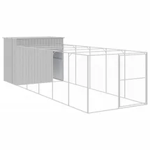 vidaXL Hundehütte mit Auslauf 214 x 661 x 181 cm Stahl Hellgrau