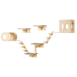VEVOR Kletterwand Katzen Wandliege Katzenliege Katzenbett Katzenregal 7er-Set