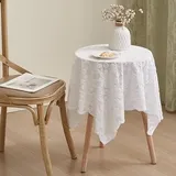 Spitzentischdecke,Weiße Tischdecken im Vintage-Stil,Vintage Blumen Stickerei Spitze Tischdecke,Rund Polyester Baumwolle Tischdecke für Esszimmertisch Geburtstagspartys Hochzeit (Weiß,100x100cm)