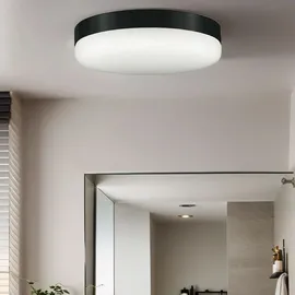 Licht-Erlebnisse Badezimmerleuchte Lampenschirm rund 32 cm Schwarz Glas