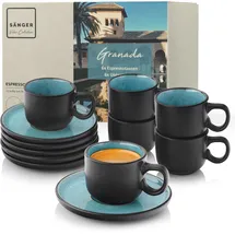 sänger Granada Espressotassen Set 12-tlg. blau mit schwarzem Rand