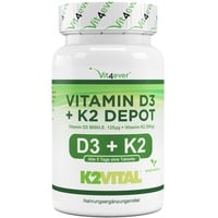 Vitamin D3 + K2 Depot - 100 Tabletten mit 5000 I.E + Vitamin K2 200 mcg pro EINER Tablette - 99,7+% All-Trans (K2VITAL® von Kappa) - Laborgeprüft - Hochdosiert - Premium Qualität