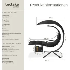 Tectake Hängeliege 195 x 132 x 197 cm Schwarz
