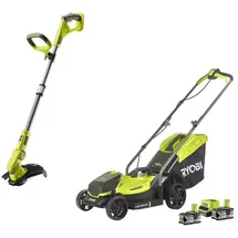 RYOBI 18 V ONE+ Garten Combo-Set Rasentrimmer + Rasenmäher + Akku & Ladegerät