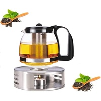 Premium Tee Kanne Geschenk Set vom Allerfeinsten bestehend aus Glas Teekanne 1250 ml mit Teesiebeinsatz und Stövchen aus Edelstahl