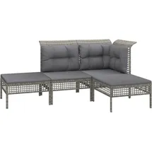 vidaXL 4-tlg. Garten-Lounge-Set mit Kissen Grau Poly Rattan