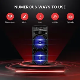 Pyle Audio Pyle Bluetooth Lautsprecher - PA Anlage, Karaoke Maschine, Musikbox Groß, Partybox, Dual 8” Subwoofer, Tragbare Musikboxen 600W mit wiederauflad...