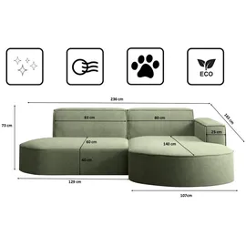 kaiser möbel Ecksofa Cord 3-Sitzer Hellgrün